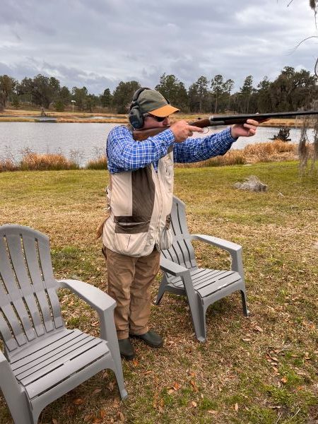 Todd Rogers, lead wingshooting instructor at the Orvis Mays Pond Sporting Grounds, demonstrates the school’s style of wingshooting.