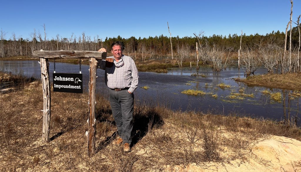 Phillip Jennings at one of the duck impoundments he had built at the Broomsedge Rod & Gun Club.