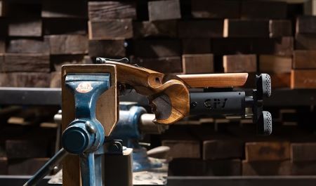 At Grip Plus, Sai Chiang Will Make You the Most Accurate Shotgun Grip on the Planet 3 A Grip Plus stock gets the finishing touches in the company’s shop.