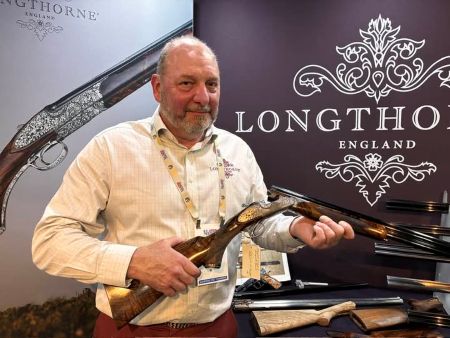Longthorne’s Woodward-Inspired Foxcote Gets More Firepower 3 Longthorne’s Managing Director, James Longthorne Stewart at the 2026 Dallas Safari Club Convention with a Foxcoate.