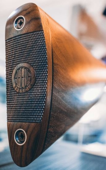 The New Breda Victoria Over/Under: One Italian Craftsman Start to Finish 7 The wood butt plate on the Breda Victoria Cover.